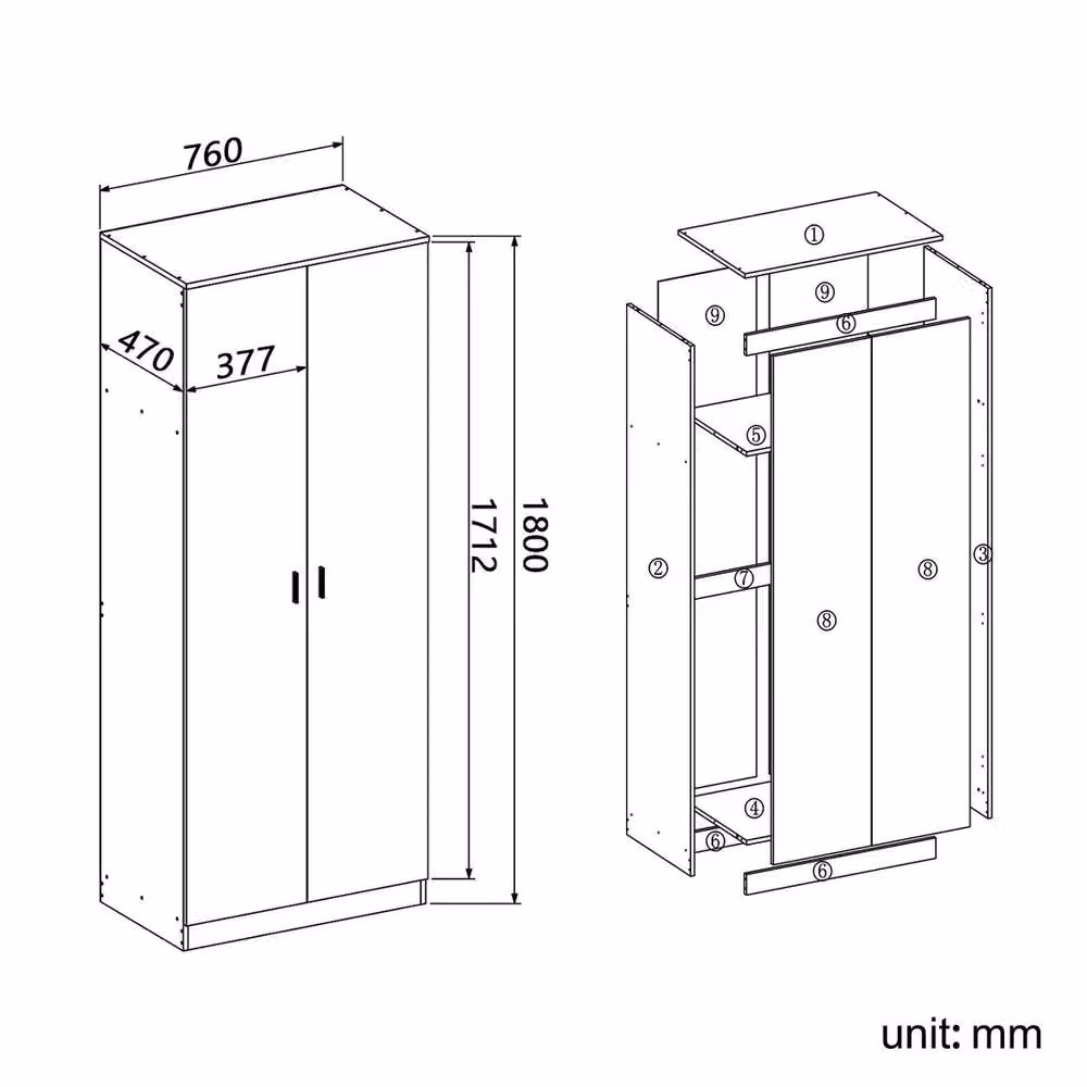 FLAVORA Modern High Gloss 2 Door Bedroom Wardrobe in Beige and White – 3