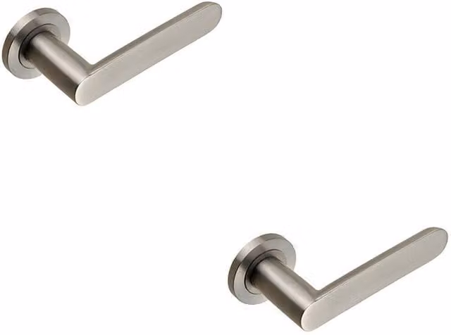 Loops 2x Pair Flat Faced Straight Handle on Round Rose Concealed Fix Satin Stainless Steel in Silver