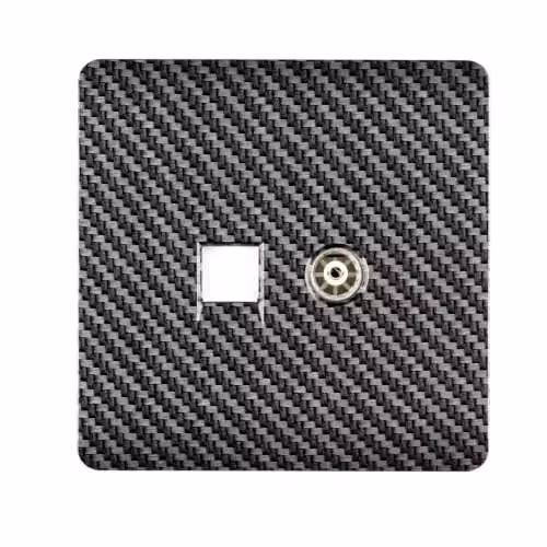 Trendi Switch 2 Gang Combination TV Co-Axial and RJ45 Cat 6 Ethernet Sockets in Black Carbon Fibre – 2