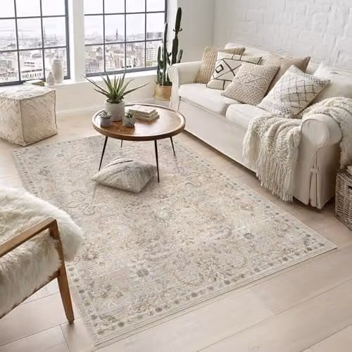 Desire Rugs Maia Floral Traditional Non-Slip Washable Area Rug, Beige, W: 160 cm, D: 240 cm