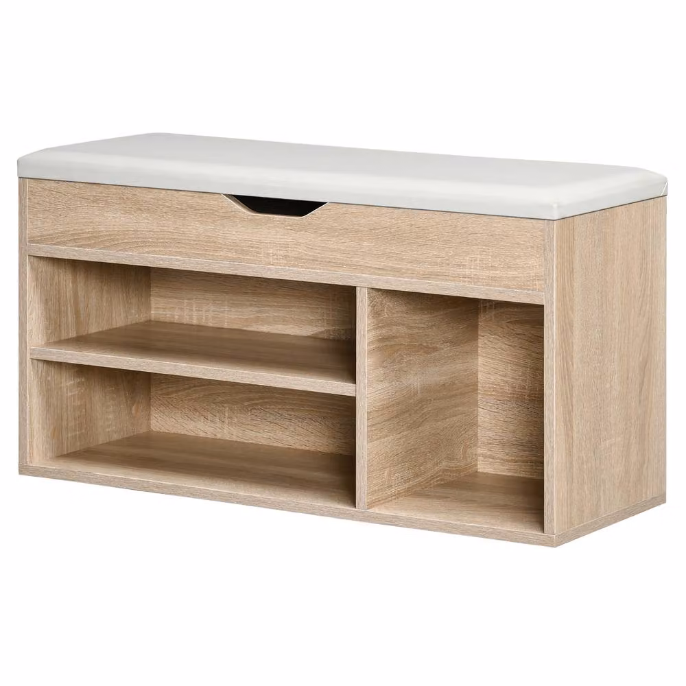 STILVORA Shoe Storage Bench with Hidden Storage in Light Oak – 4