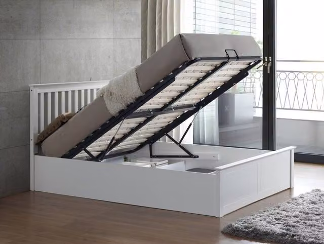 Bedmaster Malmo Wooden Ottoman Bed and Primrose 2000 Pocket Sprung Memory Foam Mattress in White, Double Size (W/D/H: 150 x 200 x 25 cm)