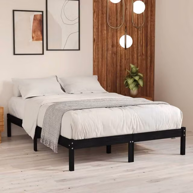 Berkfield Home Modern Black Solid Wood Pine Bed Frame W/D/H: 200 x 200 cm