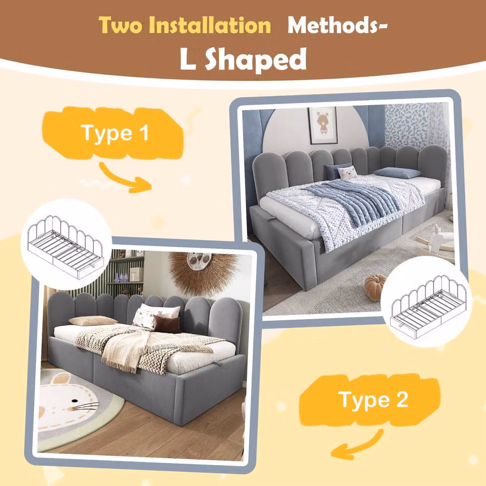 Rolipo Grey Velvet Single Daybed with Hydraulic Storage W/D/H: 90 x 190 cm – 4