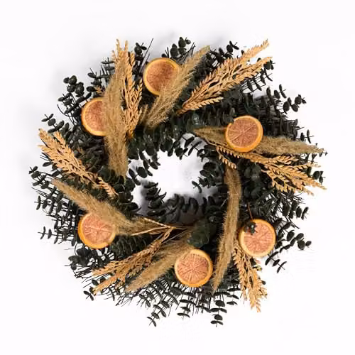 OHS Artificial Dried Orange Wreath in Orange and Green, Diameter: 40 cm – 1