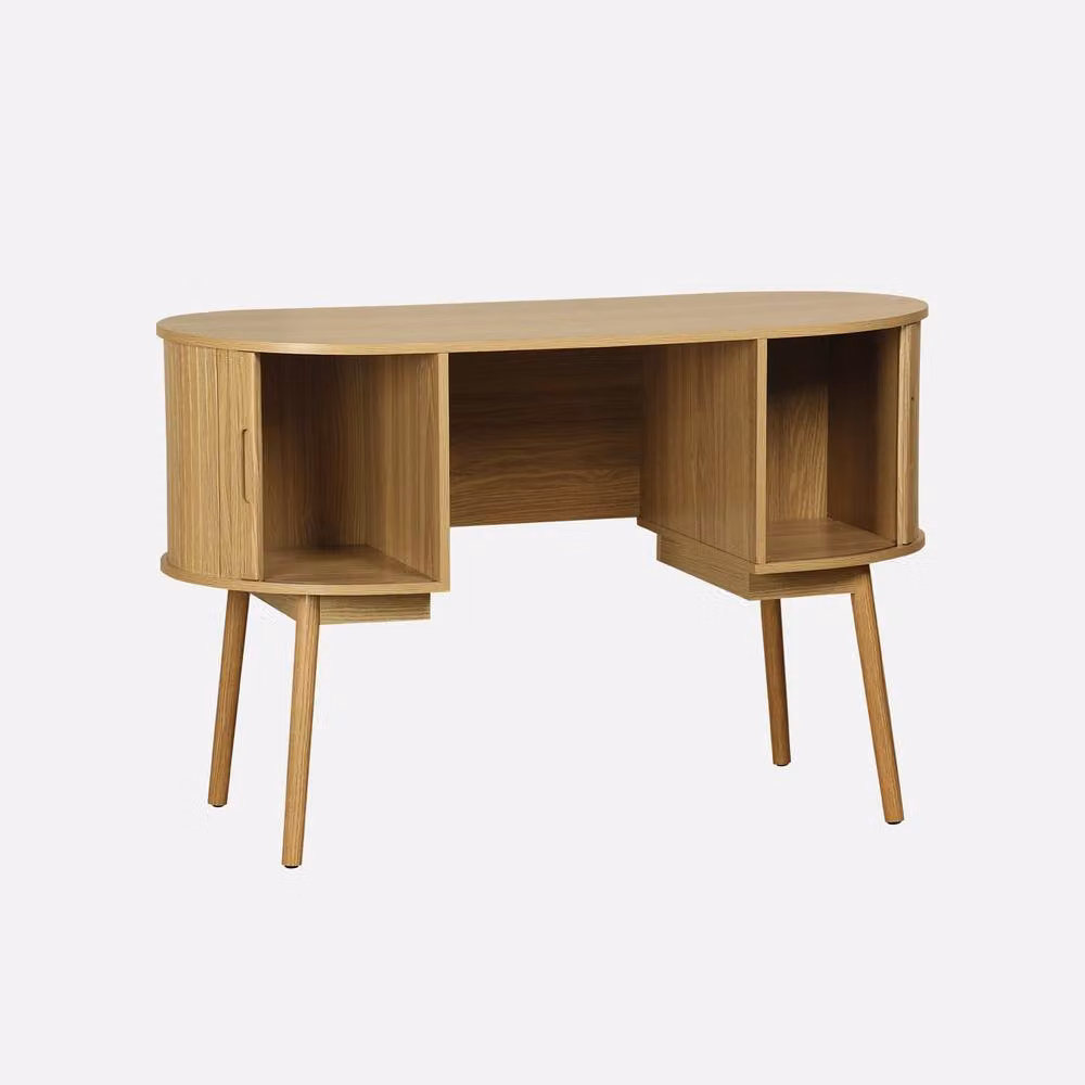 sweeek Oval Writing Desk with Dual Pedestal Storage, Light Brown, W: 120 cm – 2