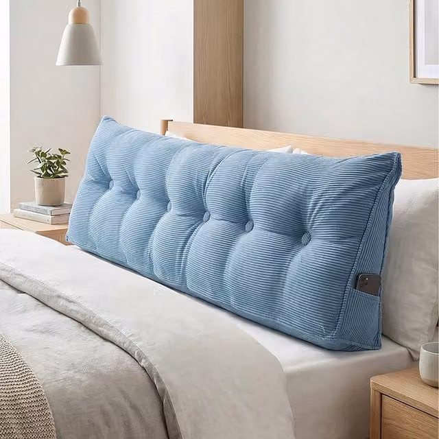 Livingandhome Blue Corduroy Wedge Headboard Pillow with Removable Cover, Width: 180 cm