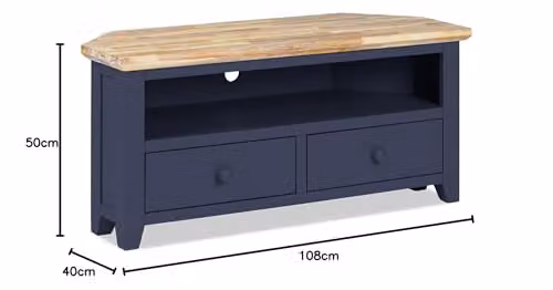 Statement Furniture Florence Wooden Corner TV Stand with 2 Drawers and Shelf in Navy Blue, W108cm x D40cm x H50cm – 2