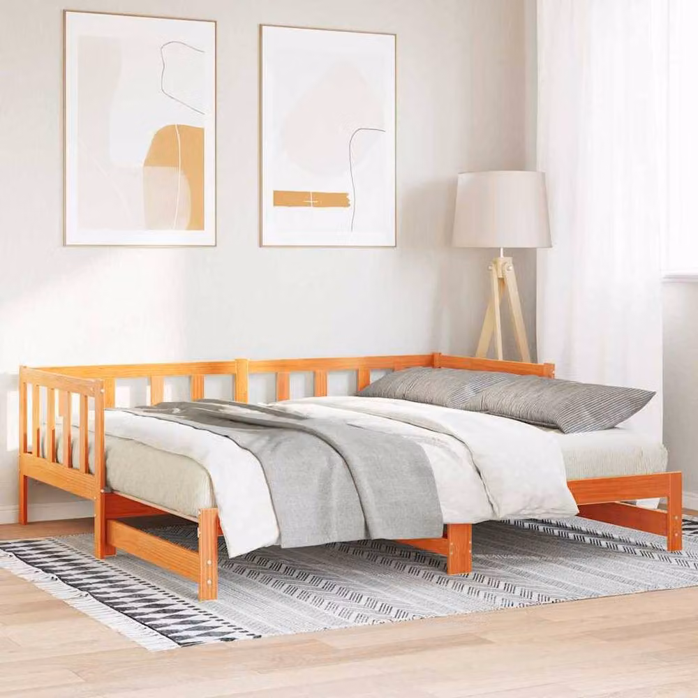 Berkfield Home Day Bed with Trundle in Wax Brown Solid Pine Wood, W: 180 cm, D: 200 cm – 2