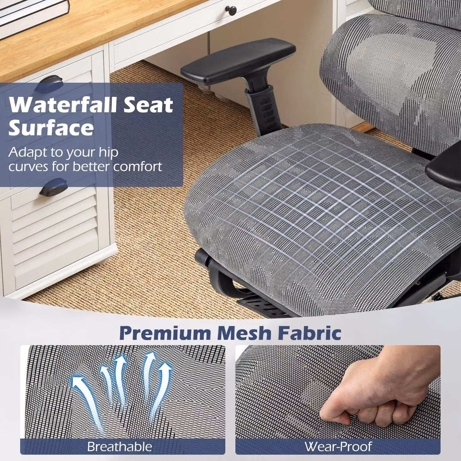 Costway Grey Mesh Executive Office Chair with Headrest, Armrests and 360 Degree Swivel – 8