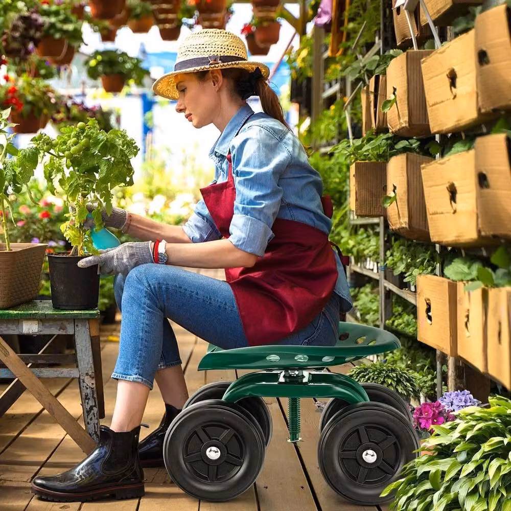 VOGREX Green Adjustable Rolling Garden Work Seat – 4