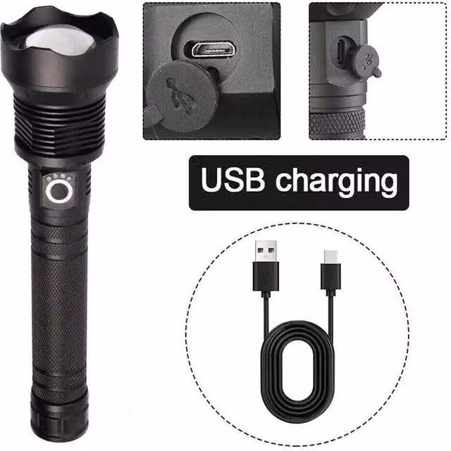 FLAVORA Super Bright LED Camping Flashlight with Zoom Function in Black