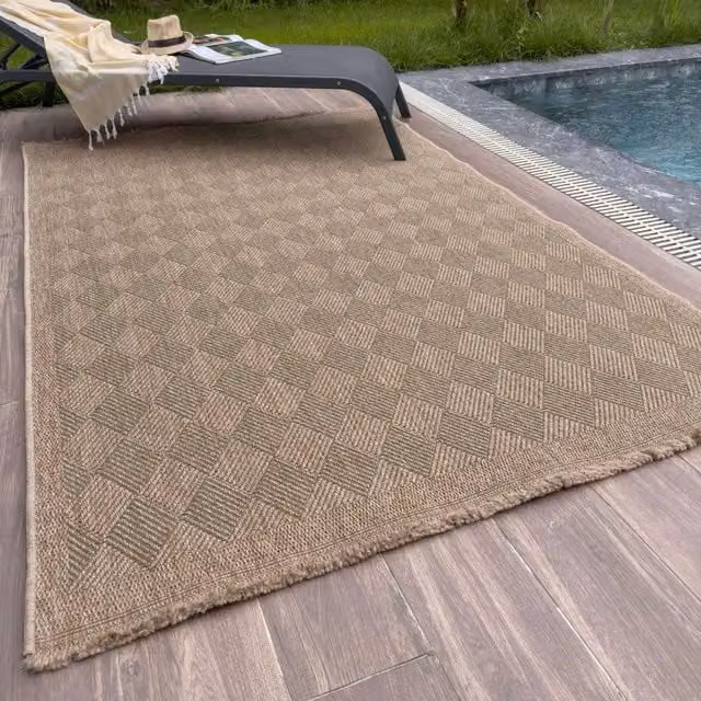 THE RUGS Green and Beige Jute-Look Diamond Design Outdoor Garden Rug, W: 140 cm, L: 200 cm