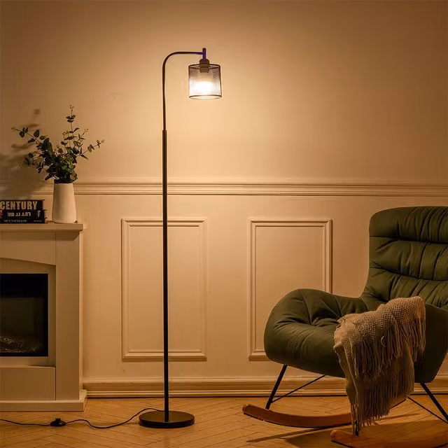 Livingandhome Industrial Metal Floor Lamp with Cylinder Lampshade in Black