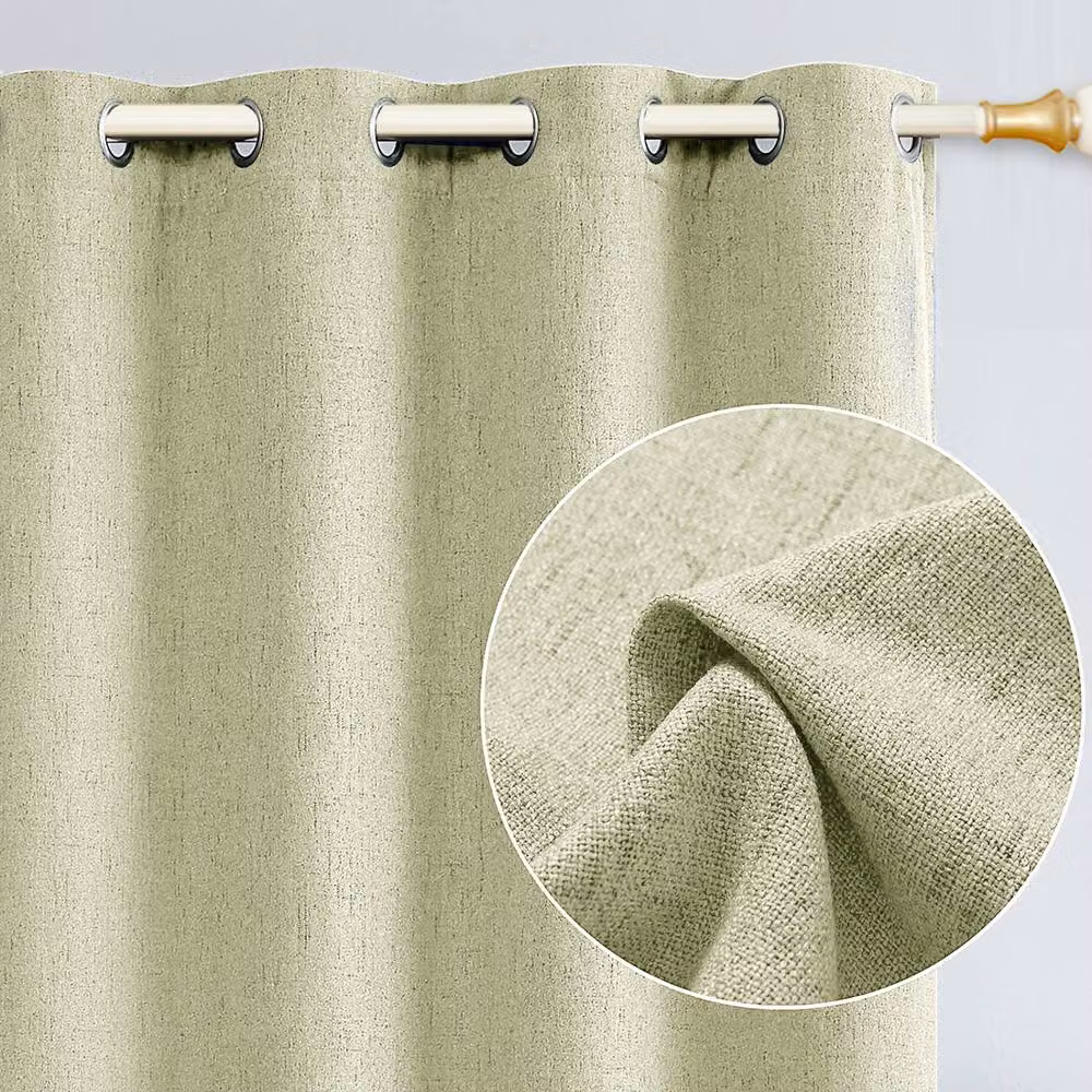 Happy Homewares Modern Textured Linen Blackout Eyelet Curtains, Pair in Mint, Width: 117 cm, Drop: 137 cm – 1