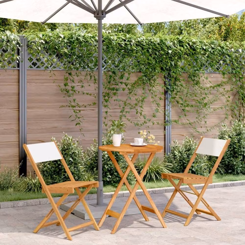 Berkfield Home 3 Piece Bistro Set in Cream White Fabric and Acacia Wood – 1