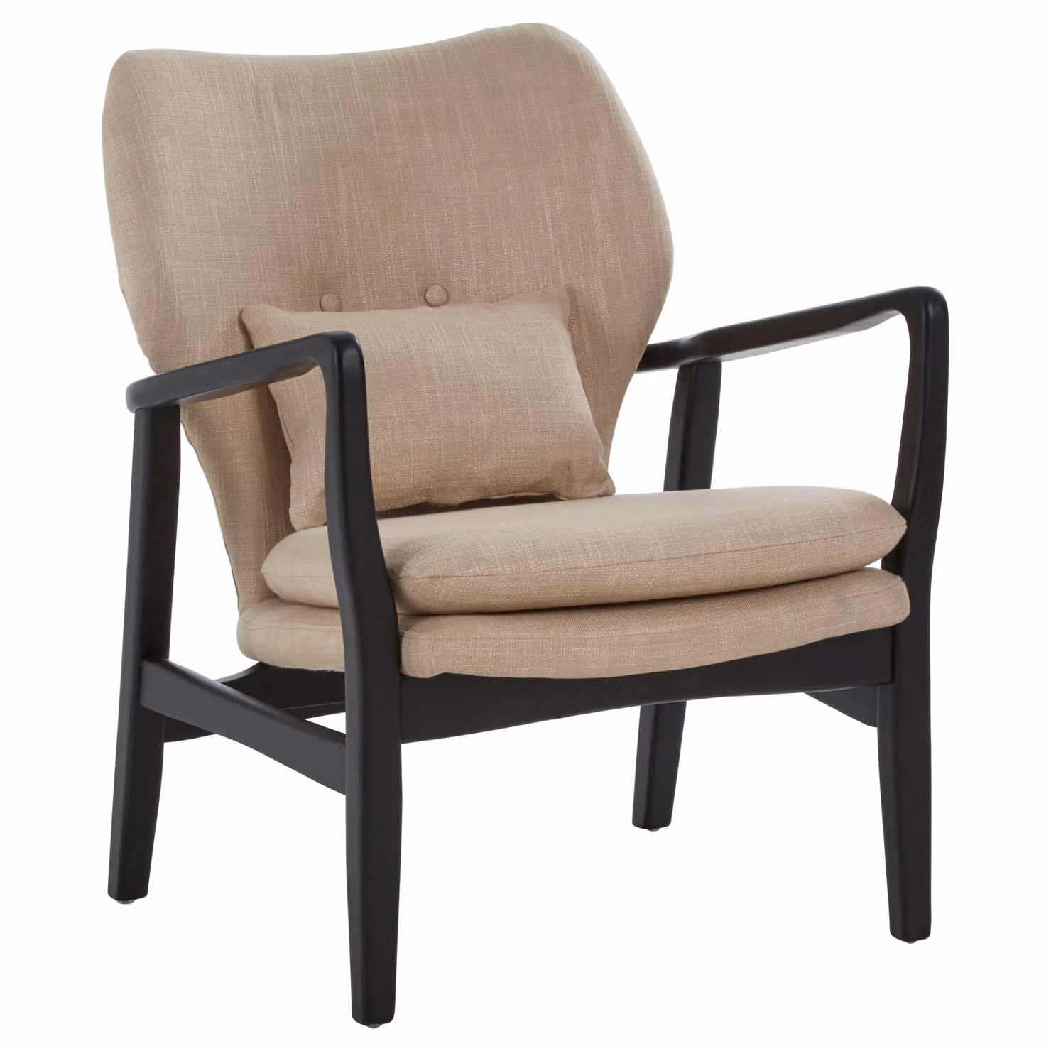 Orsina Mid-Century Lounge Chair with Winged Back and Black Solid Wood Frame in Beige and Brown – 2
