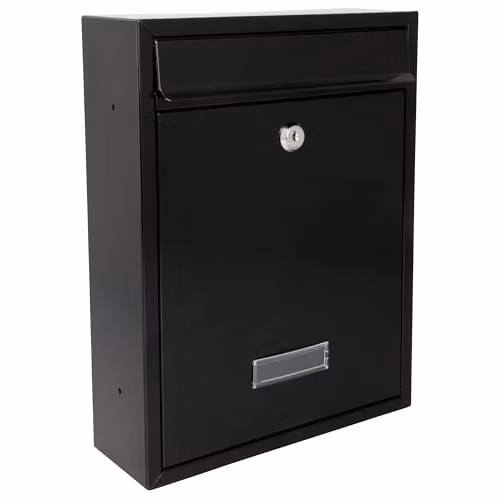 Burg-Wächter MB19BK Trent Wall Mounted Galvanised Steel Lockable Weatherproof Post Box, Black W: 26 cm, H: 34 cm, D: 9 cm – 1