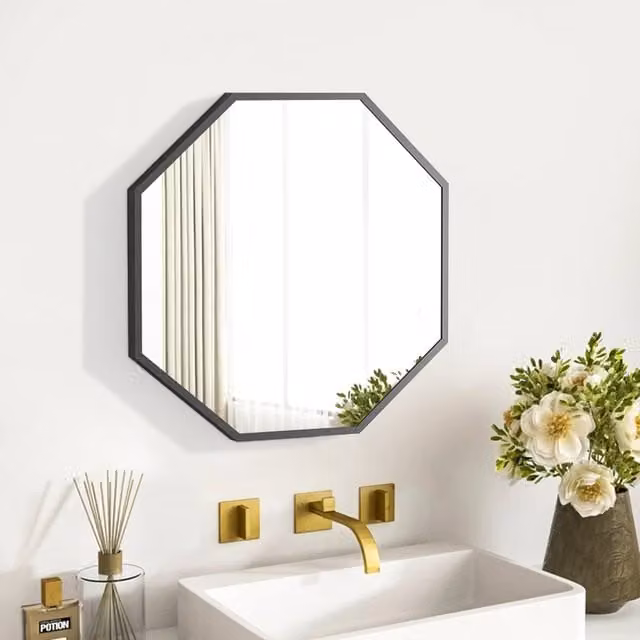 Livingandhome Modern Octagonal Aluminum Vanity Wall Mirror, Black, W/D/H: 55 x 55 x 1 cm