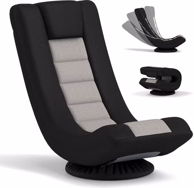 Gymax 360 Degree Swivel Gaming Chair and Folding Floor Sofa in Grey and Black – 1