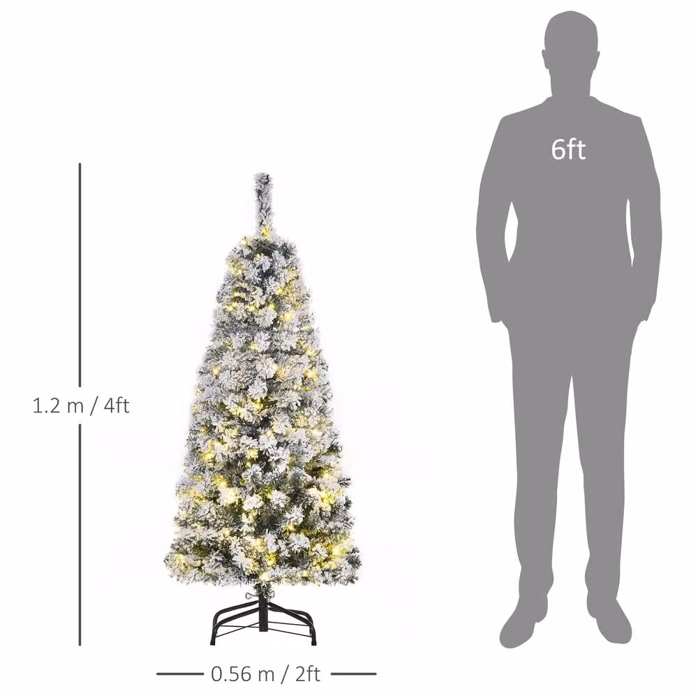STILVORA Pre-Lit Artificial Christmas Tree with Snow-Covered Tips in Green, H 120 cm x W 56 cm – 3