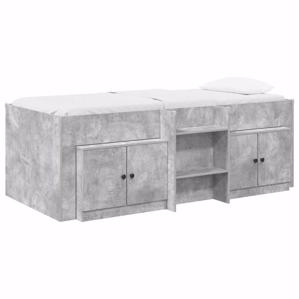 Berkfield Home Loft Bed Frame with Cabinet in Concrete Grey Engineered Wood – 2