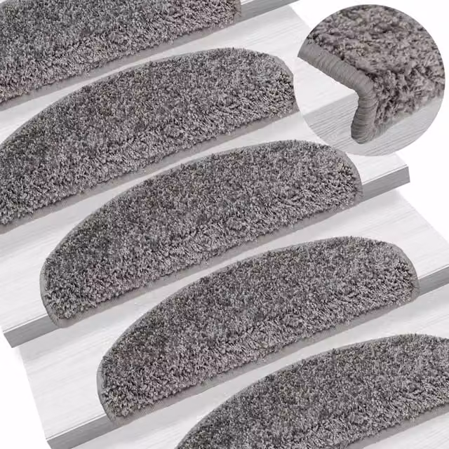 Berkfield Home Self-Adhesive Carpet Stair Treads, 15 Pack, Grey, W: 65 cm, D: 21 cm, H: 4 cm – 1