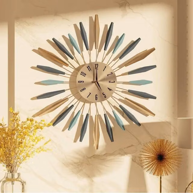 KORVIXA Mid-Century Geometric Round Wall Clock in Multicolour, Diameter: 100 cm