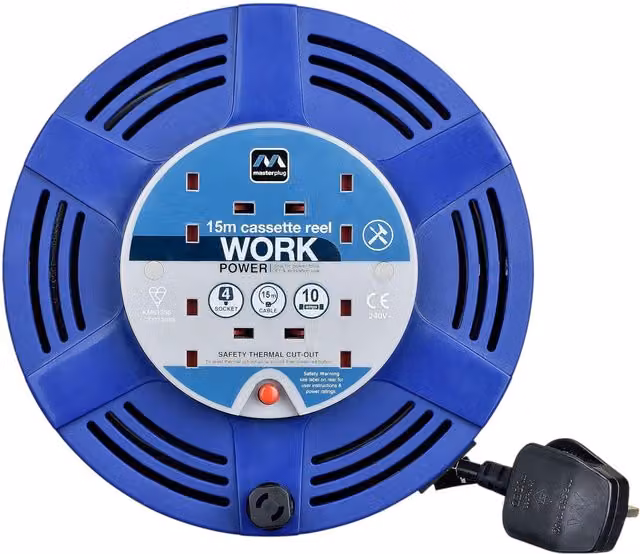 Masterplug 4 Socket 15 Metre Cassette Reel - Blue