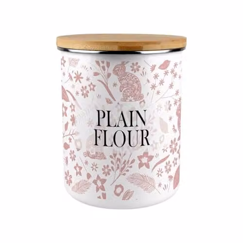 Purely Home Pink Rabbits Plain Flour Canister, 2.7 l Airtight Enamel Kitchen Storage Tin – 1