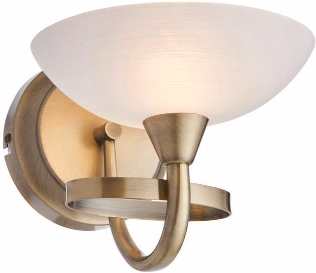 Loops Dimmable LED Vintage Curved Wall Light in Brass and White with Lined Glass
