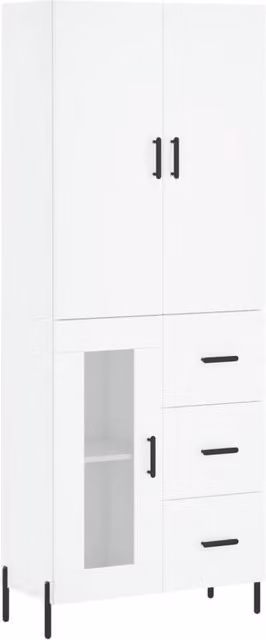 Berkfield Home Modern White Highboard with Hinged Doors and Internal Shelves, W/D/H: 69.5 x 34 x 180 cm