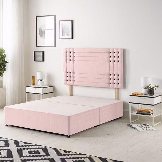 Somnior Beds Ltd Saville Pink Velvet Upholstered Divan Base with Drawers, W/D/H: 90 x 200 cm