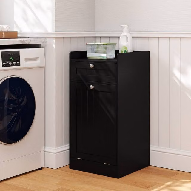 Costway Black Tilt-Out Bathroom Storage Cabinet with Internal Drawers and Hinged Doors