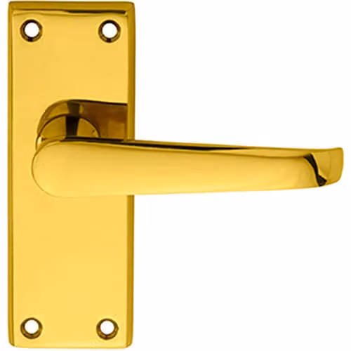 Loops Pair of Straight Handle on Short Latch Backplate in Polished Brass, W: 11.8 cm, H: 4.4 cm