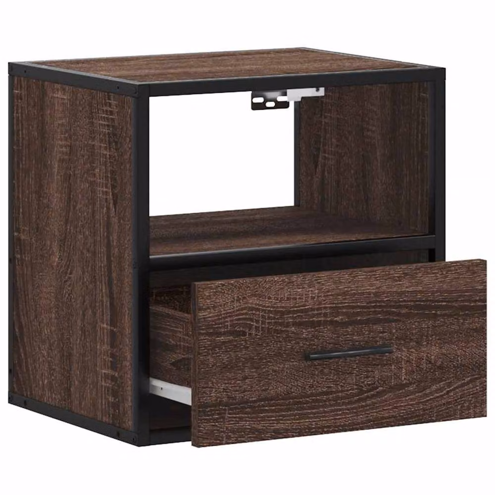 Berkfield Home Wall-mounted Bedside Cabinet, Brown Oak, W: 40 cm, D: 31 cm, H: 39.5 cm – 7