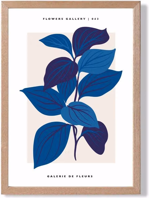 ARTZE Blue Botanicals Flower Market Exhibition Framed Print, Mid Blue, W/H: 21.0 x 29.7 cm