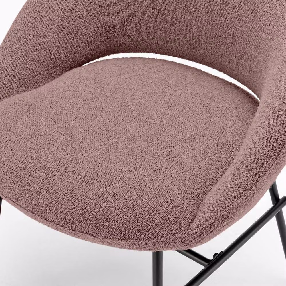 FurnitureboxUK Set of 2 Nella Dining Chairs in Dusky Pink Bouclé Fabric with Black Metal and Wood Legs – 5