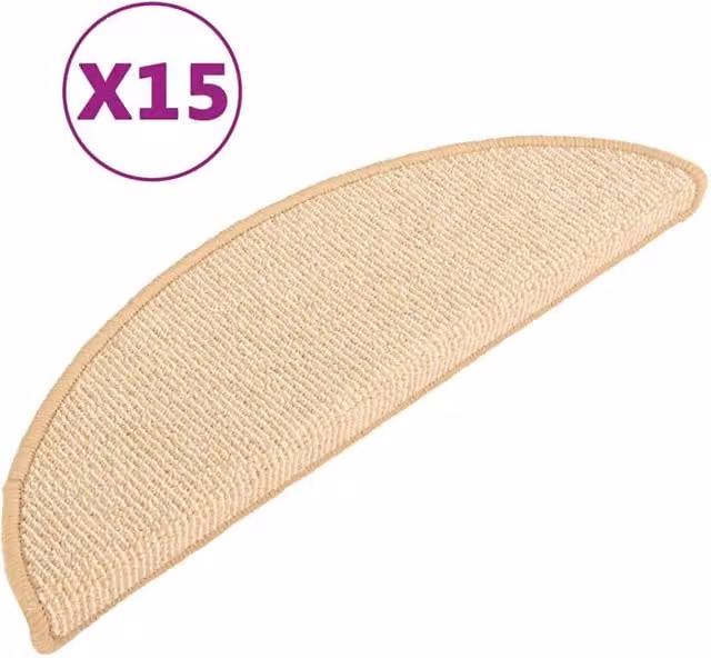 Berkfield Home Self-Adhesive Carpet Stair Treads, 15 Pieces, Beige, W: 65 cm, D: 21 cm, H: 4 cm