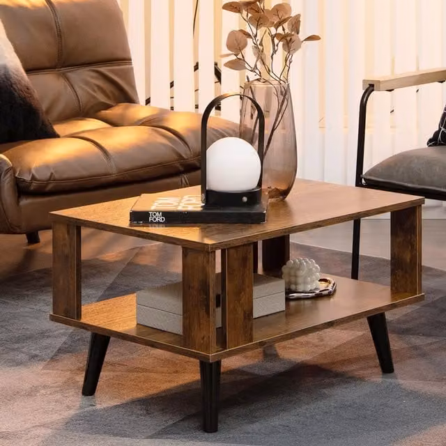 COSTWAY Industrial Rectangular Coffee Table in Brown