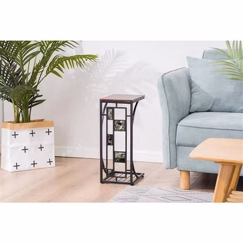 FORGEVIO Modern Metal Small Coffee Side Table in Brown and Multicolour – 3