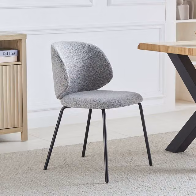 Artemis Home Set of 2 Ardesio Bouclé Fabric Dining Chairs in Grey and Black