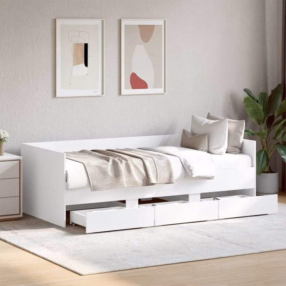 Berkfield Home Modern Daybed with Drawers in White, W/D/H: 90 x 200 cm – 2
