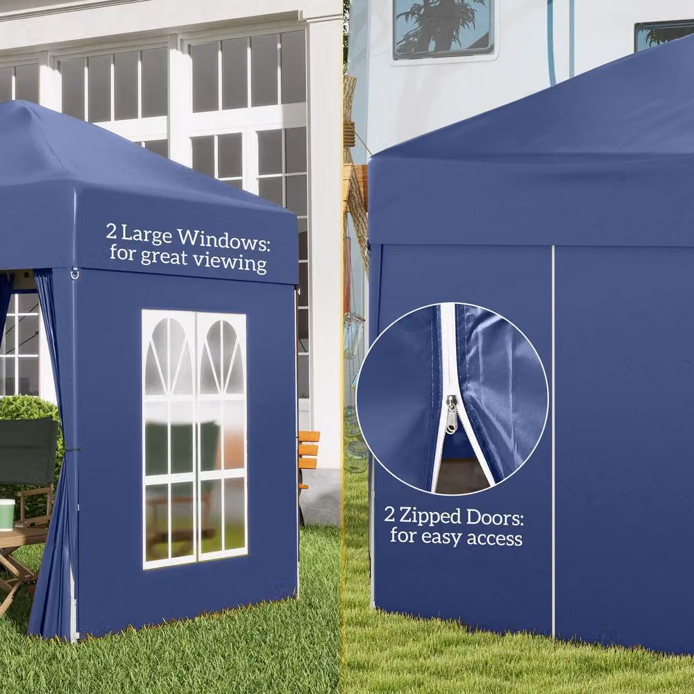 Outsunny Blue Pop Up Gazebo with Windows and Steel Frame, W/D/H: 200 x 200 x 240 cm – 8