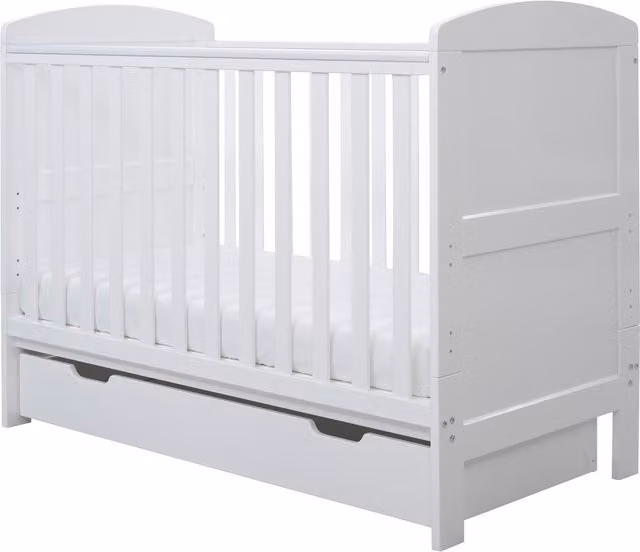 Ickle Bubba Coleby Mini Cot Bed in White with Drop Side and Drawers, W/D/H: 120 x 60 cm