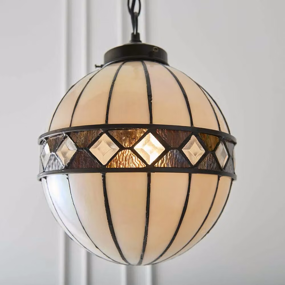 Loops Tiffany Glass Hanging Ceiling Pendant Light in Bronze and Transparent Clear – 2