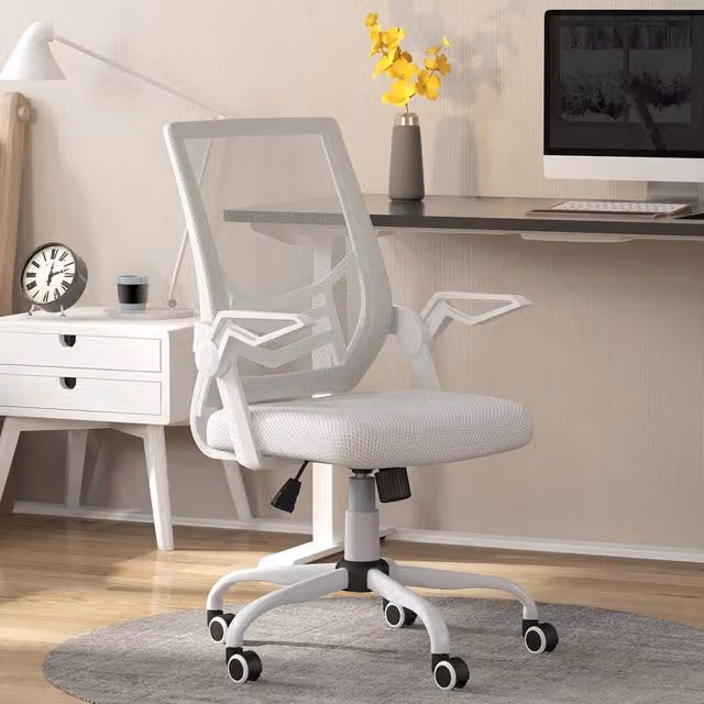 Rolipo Mesh Swivel Office Chair with Lumbar Support and Flip-Up Armrests in White