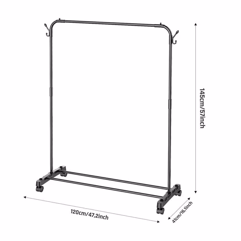 SPETLEK Heavy Duty Metal Dual Rail Clothes Garment Hanging Rack in Matt Black, W: 120 cm, H: 145 cm, D: 68 cm – 2