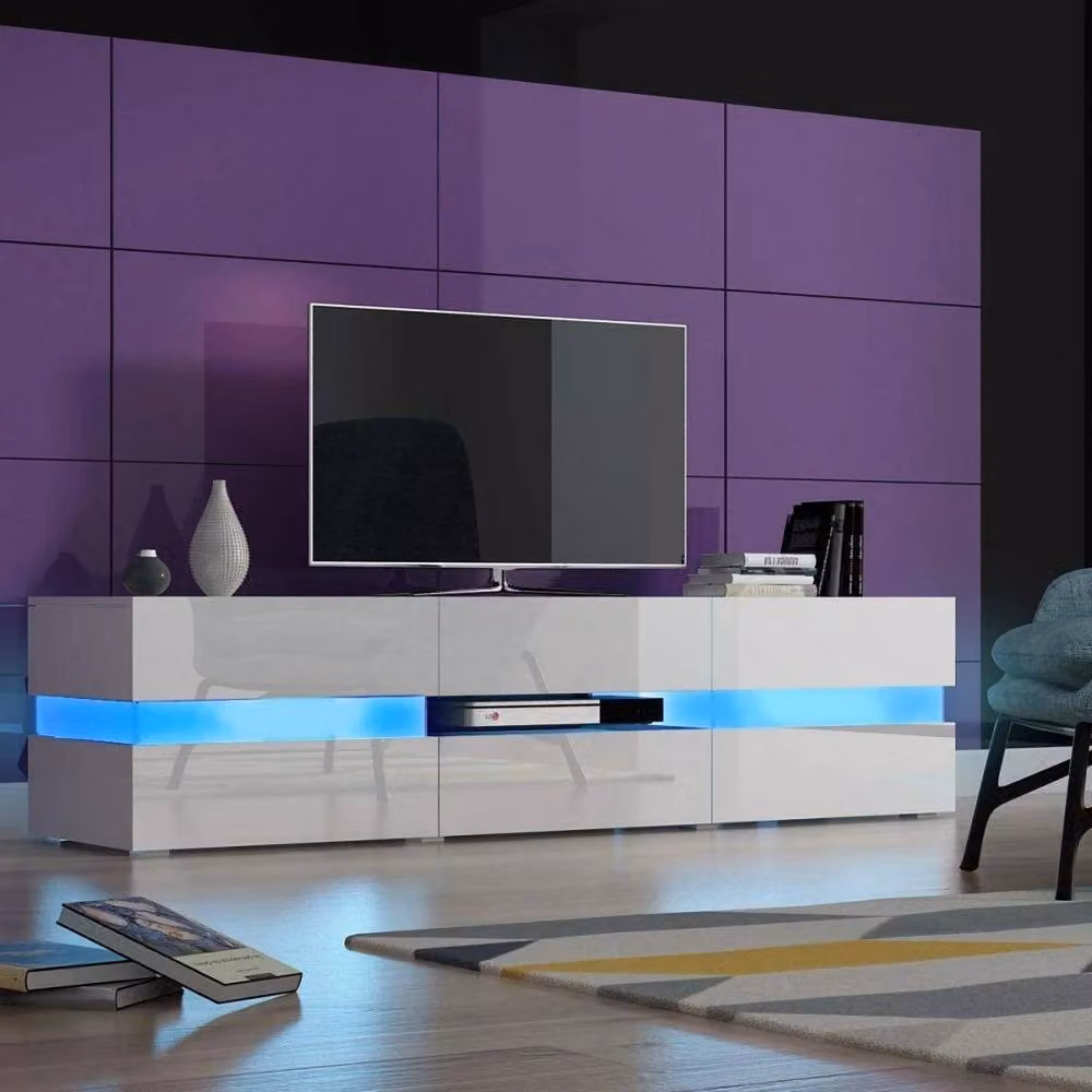 ERGOVEXA White Modern TV Unit with High Gloss Matt MDF Body and Integrated RGB LED Lighting W/D/H: 120 x 39 x 39 cm – 2
