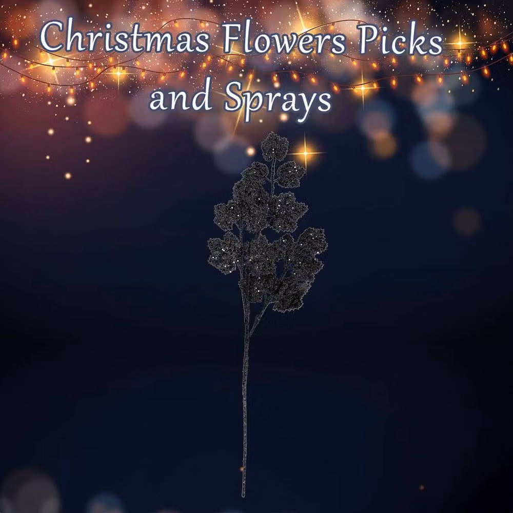 VFM e-Store Christmas Long Stem with Glitter Decoration, Black, H 65 cm x W 20 cm x D 20 cm – 3